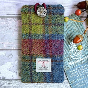 Claret, Chartreuse & Cobalt Blue Plaid  Harris Tweed Mobile Phone Case -  iPhone, or Android phone custom made to fit