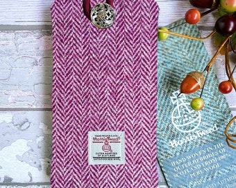 Handmade Claret & Pink Herringbone  Harris Tweed Mobile Phone Case -  iPhone, or Android phone custom made to fit