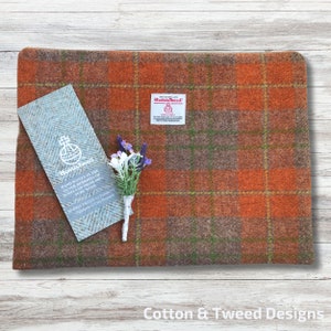 Unisex Harris Tweed Laptop Case, Shades of Chestnut and Russet Plaid, Custom Made to Fit, Birthday Gift for Him