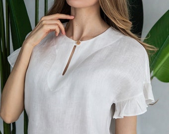 Linen Top in Ivory Marseille
