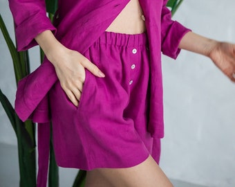 Linen Shorts in Fuchsia Sorento