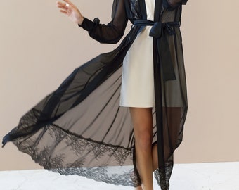 Luxurious maxi robe "Amore Mio"in black