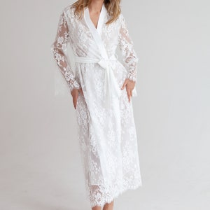 Luxurious Ivory Lace Robe Margaret with Chiffon Lining,Bridal Lingerie Wedding Lingerie Bridal Sleepwear Getting Ready Robe image 2