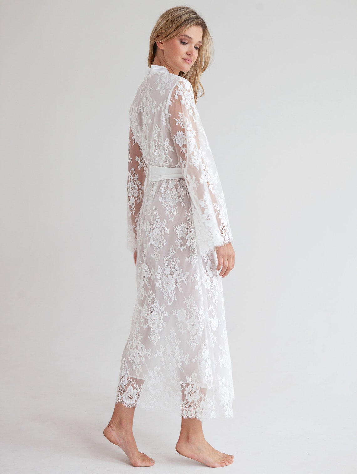 Luxurious Ivory Lace Robe Margaret With Chiffon Liningbridal - Etsy