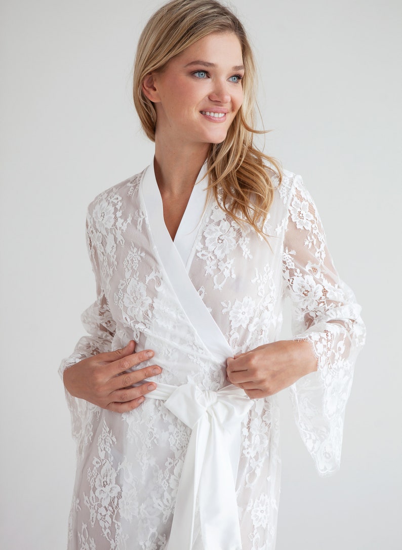 Luxurious Ivory Lace Robe Margaret with Chiffon Lining,Bridal Lingerie Wedding Lingerie Bridal Sleepwear Getting Ready Robe image 1