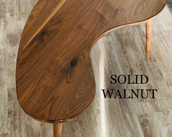 Solid Walnut ~ Mid Century Modern Table ~ Kidney Bean Coffee Table