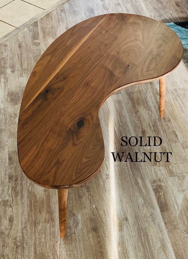 Solid Walnut ~ Mid Century Modern Table ~ Kidney Bean Coffee Table image 1