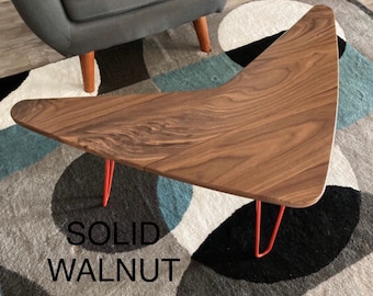 Mid Century Modern Table ~ Boomerang Coffee Table ~ Solid Walnut w/Hairpin Legs