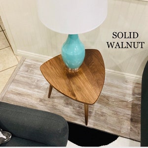 Mid Century Modern Side Table ~ Guitar Pick ~ Solid Walnut