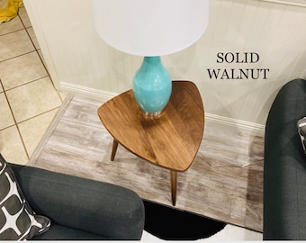 Mid Century Modern Side Table ~ Guitar Pick ~ Solid Walnut