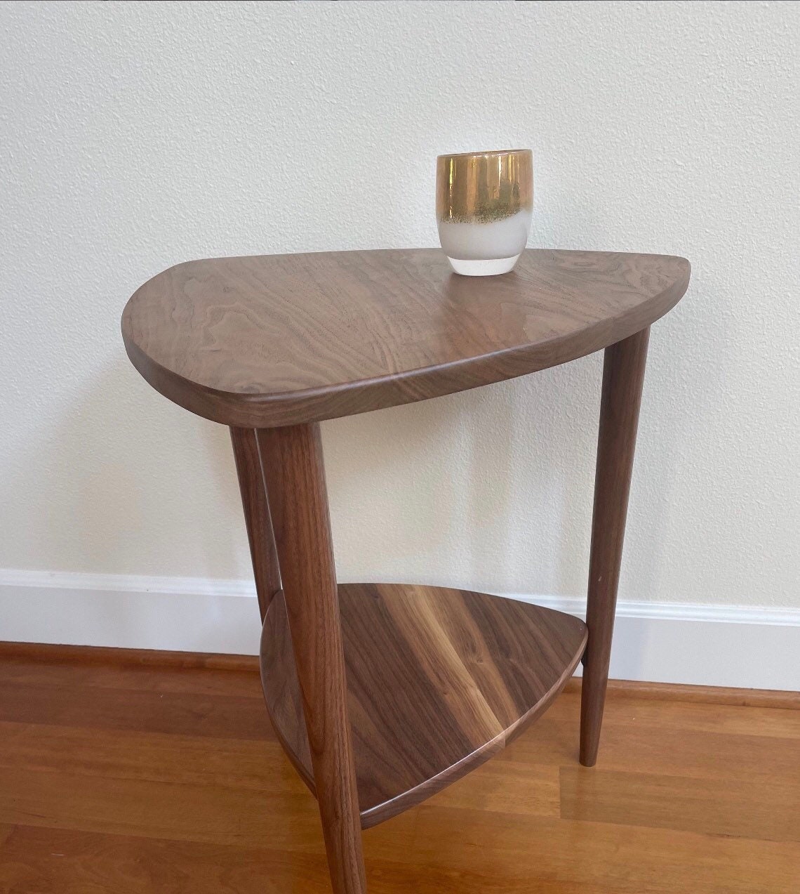 Mid Century Modern Guitar Pick Side Table Solid Walnut Etsy