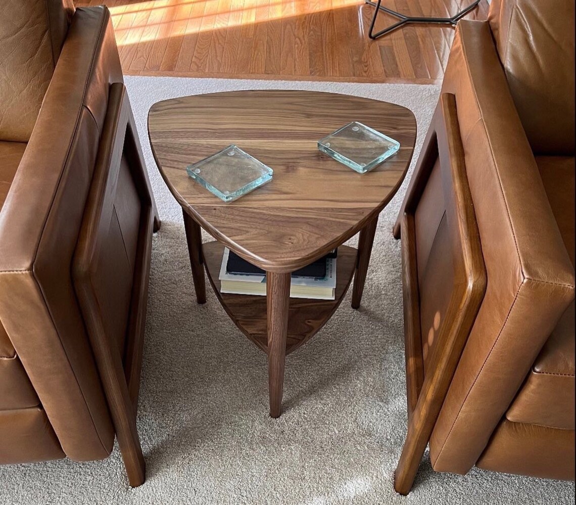 Mid Century Modern Guitar Pick Side Table Solid Walnut Etsy