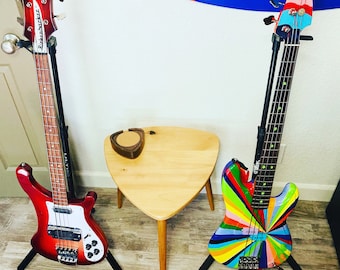 Mid Century Modern Alder Guitar Pick Side Table: Mountain Rustic
