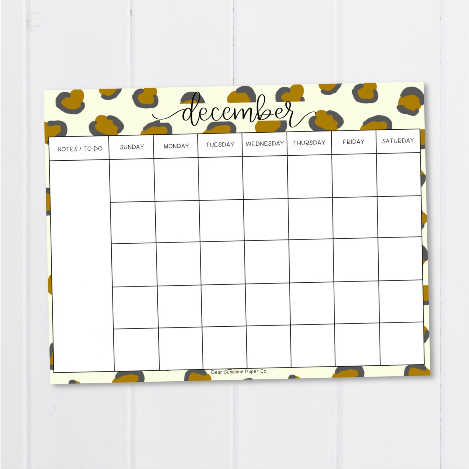 Leopard Yearly Calendar Undated Dated Calendar Wall Etsy