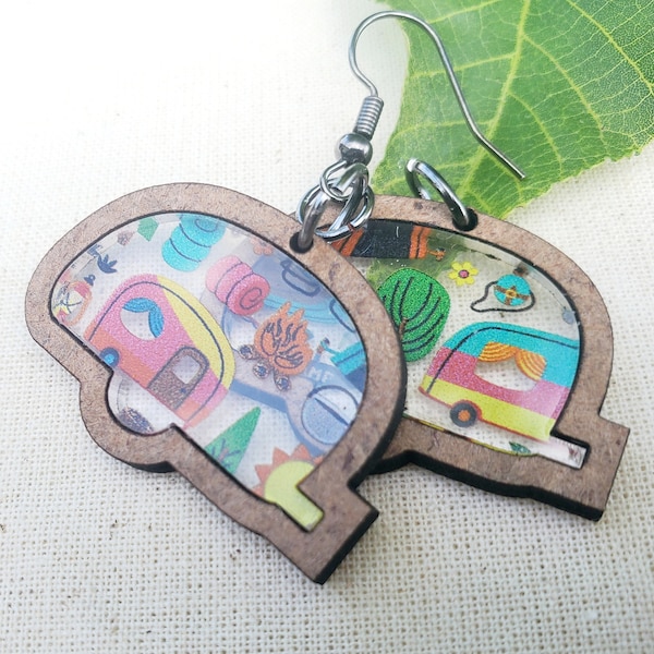 DIGITAL FILE ONLY Acrylic Inlay Earrings for Glowforge Laser Cutter svg file Adorable little Campers