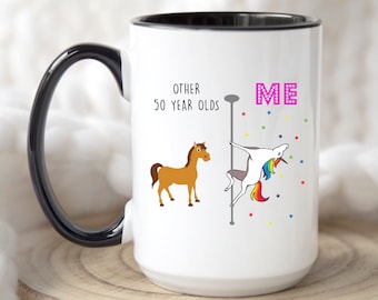 Funny 50th Birthday Mugs Fifty & Fabulous Cups 50 Year Old Gifts Friend Coffee Cups Birthday Gift For Men Women Cute Unicorn Coffee Cups 832