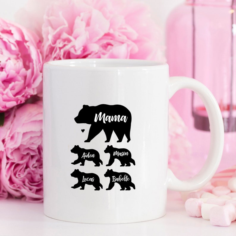 Mama Bear Coffee Mug Christmas Gift from Daughter Mom Gifts for Mom Gifts from Son Gift from Husband Gift from Kids All White 15 oz