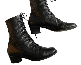 Vintage-Schwarze Leder Bally Stiefeletten Ankle Boots Größe 37Eu 30er 40er Jahre Stil