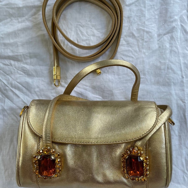 Vintage Authentic Dolce & Gabbana Evening Hand  bag Gold -Shoulder Bag