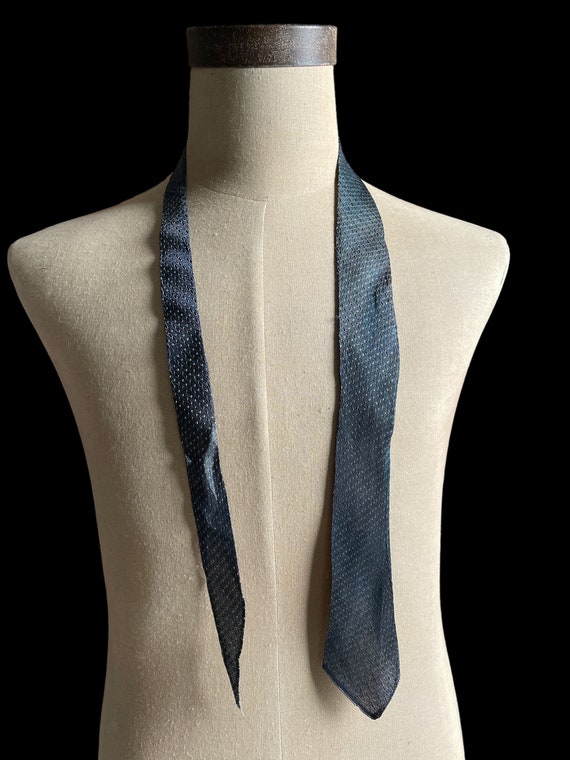 1930s French Vintage Asymmetrical-tie Silk dark b… - image 1