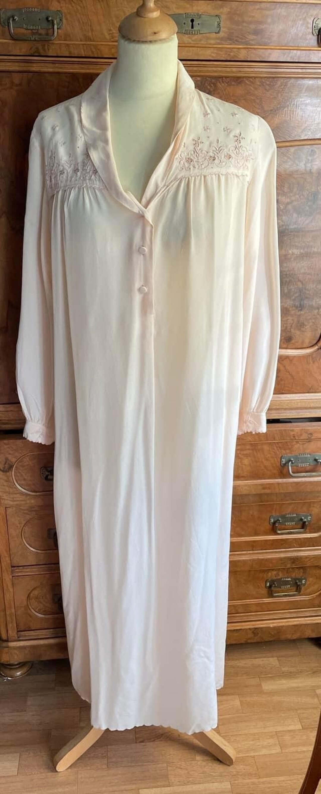 PEONY vintage 1950s Silk Nightgown Slip Dress, SHANGHAI Embroidered Off White Bridal Lingerie dress main image 0