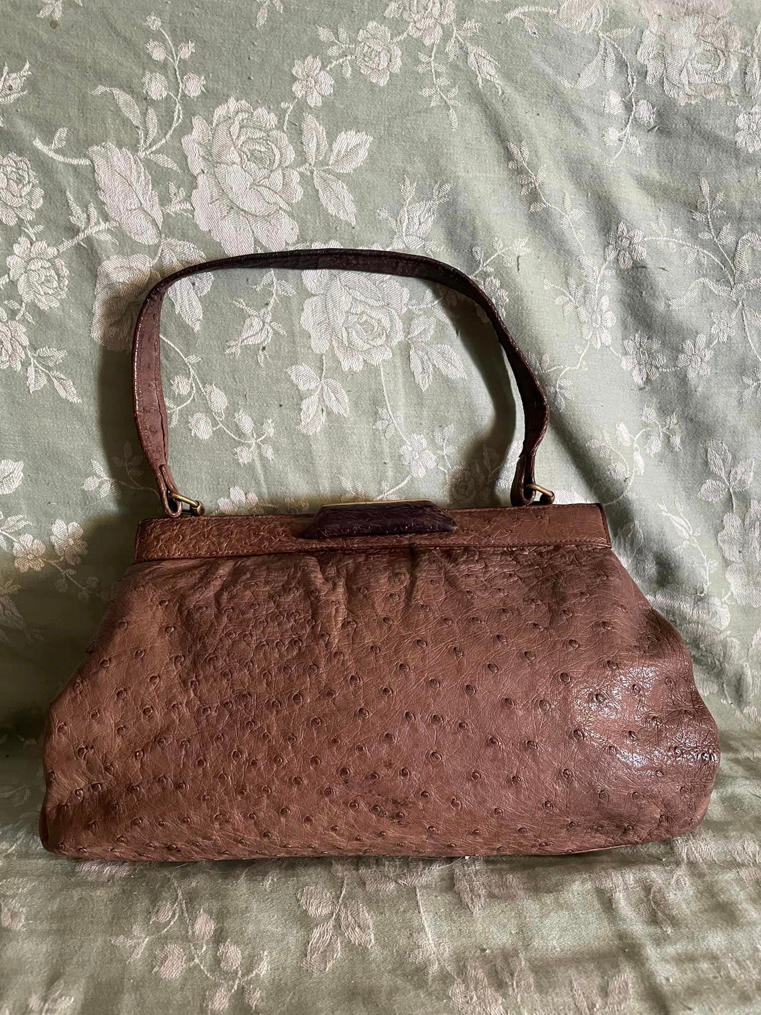 SISO Italy Genuine Ostrich Leather Kelly Handbag Purse Bag Top