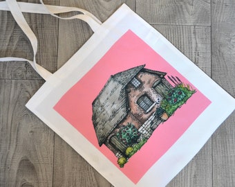 Engels cottage illustratie tote tas