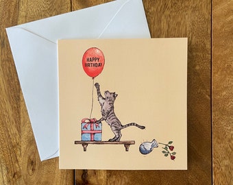 Cat verjaardagskaart ballon