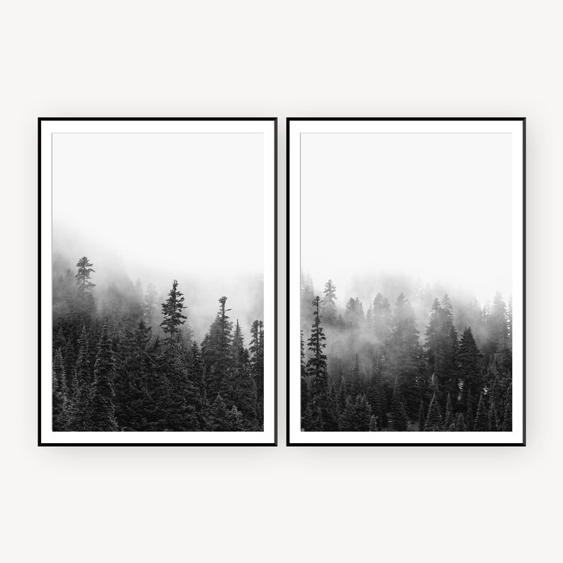 Black and White Forest Print Set of 2 Prints Forest Wall Art Etsy