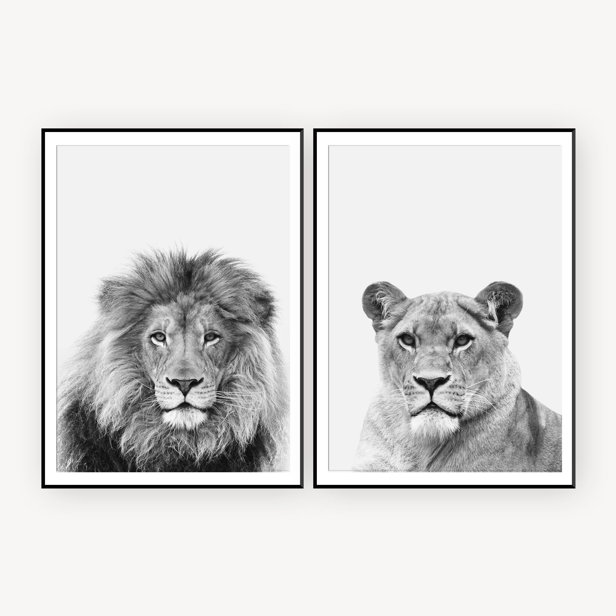 Set Of 2 Nursery Prints Black and White Lion Safari Nursery Etsy