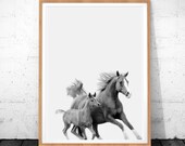 Horses Print, Horses Photography, Instant Download, Horse Printable Art, Horse Wall Art, Animal Black and White, Horse Art, Kids Room Poster
