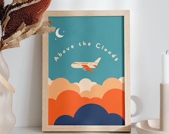Retro Travel Art Print | Retro Posters | Aeroplane Illustration | A6 A5 A4 A3 A2 8 x 10 inches | Travel Quotes | 70s 80s 90s vintage style