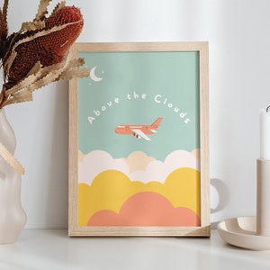 Retro Travel Art Print | Retro Posters | Aeroplane Illustration | A6 A5 A4 A3 A2 8 x 10 inches | Travel Quotes | 70s 80s 90s vintage style
