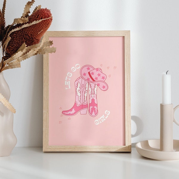 Let's Go Girls Stampa artistica / Stampa stivali da cowboy rosa / Cowgirl Home Decor / Fatto a mano / Decorazione da parete occidentale / A6 A5 A4 A3 A2 / Senza cornice / 8 x 10