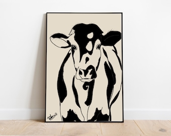 Vintage Cow Art Print / Line Art / Wall Art Gift / Nursery / Living Room - A4