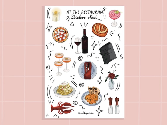 Food Sticker Sheet | Restaurant Stickers | Scrapbook decals | Journal Stickers | Travel Stickers | Breakfast Stickers | Bujo Stickers