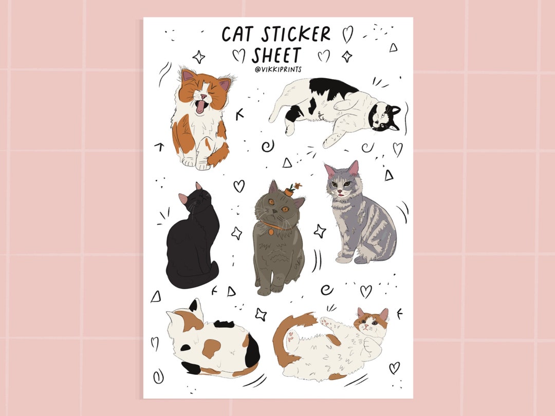 Handmade Cat Sticker Sheet | Matte Journal Stickers - Etsy UK