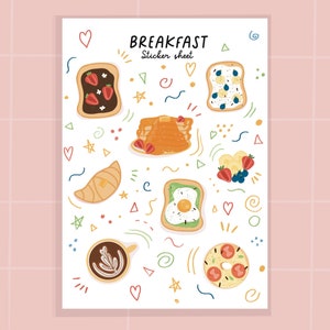 Breakfast Sticker Sheet | Food Stickers | Scrapbook decals | Journal Stickers | Travel Stickers | Brunch Stickers | Bujo Stickers