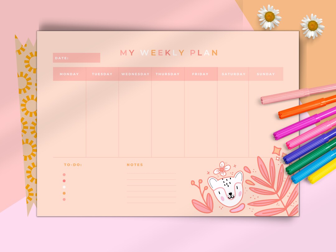 Desk Pad Planner Weekly Organiser With Stylish Pink Design - Etsy