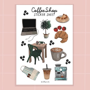 Cafe Sticker Sheet | Coffee Shop Theme| Vintage Sticker Pack | Scrapbook | Bullet Journal | matte planner stickers | aesthetic