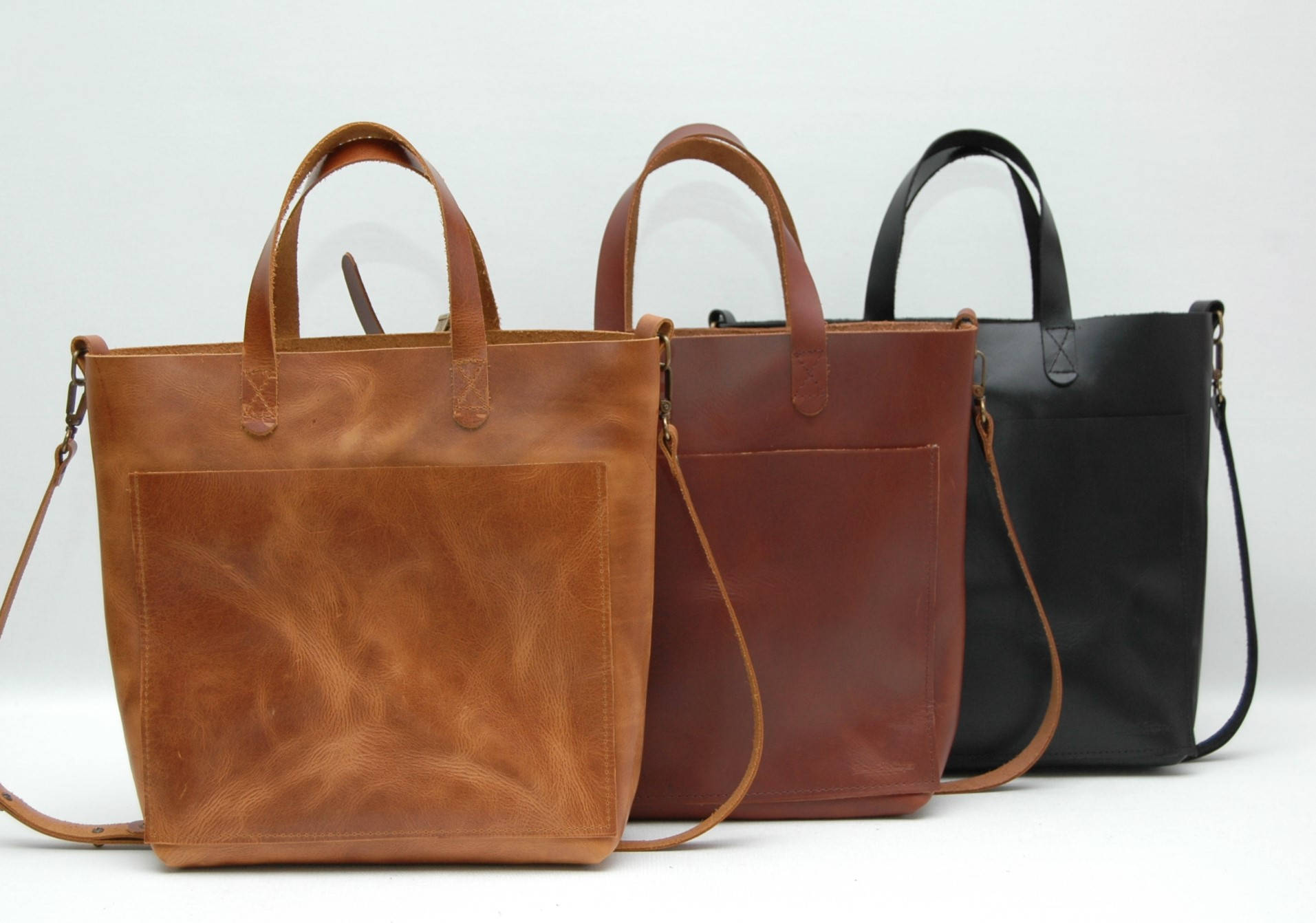 Leather tote bag medium size chestnut color Etsy