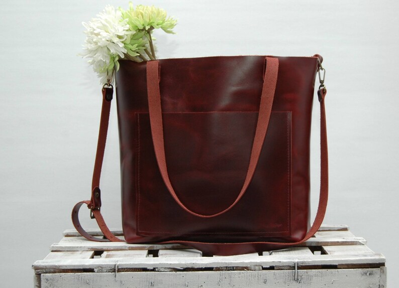 large size,dark cabernet color Leather tote bag