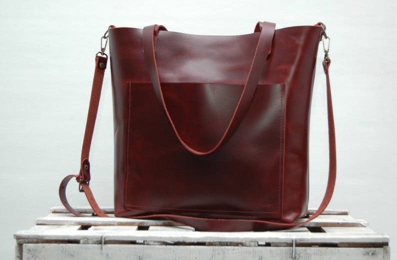 large size,dark cabernet color Leather tote bag