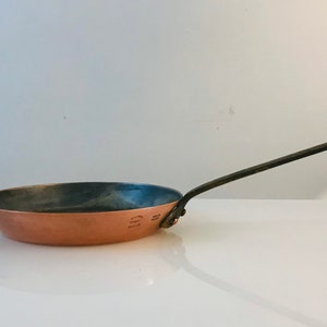Vtg Williams Sonoma Dehillerin Copper 7.25&quot; Sauté Tin Lined Pan with Bronze/Brass Handles 2mm walls Made in France