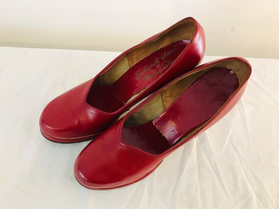 1940s Betty Page Deep Red Sz 8.5 Original Plaform… - image 9