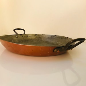 Vtg Williams Sonoma Dehillerin Copper 10&quot; Round Tin Lined Pan with Bronze/Brass Handles 1.5+mm  walls Made in France