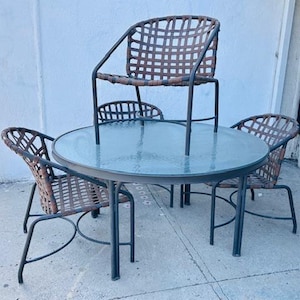 1950s Tadao Inouye for Brown Jordan Patio Patio Table & 4 Arm Chairs Brown, Unmarked