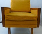 Midcentury moderne Kanarische gelbe Nussbaum Clubsessel