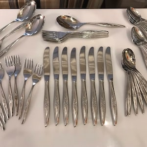 Stainless Flatware MAMSELL WM Rogers Custom Stainless IS Glossy Never Used Like New Silverware Svs7 pluse Extra and Serving