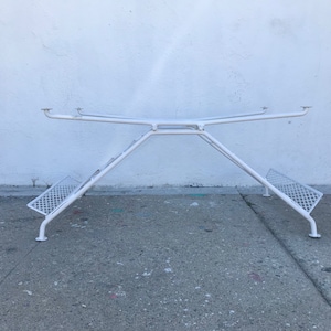 1950s White Iron Coffee Table Base Indoor Outdoor with built in Magazine Book Rack 1960s Rare Hard to Find